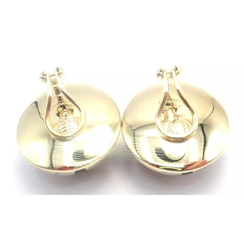 Tiffany & Co Cummings 18k Gold Mother of Pearl Black Jade Checkerboard Earrings - Picture 4 of 11